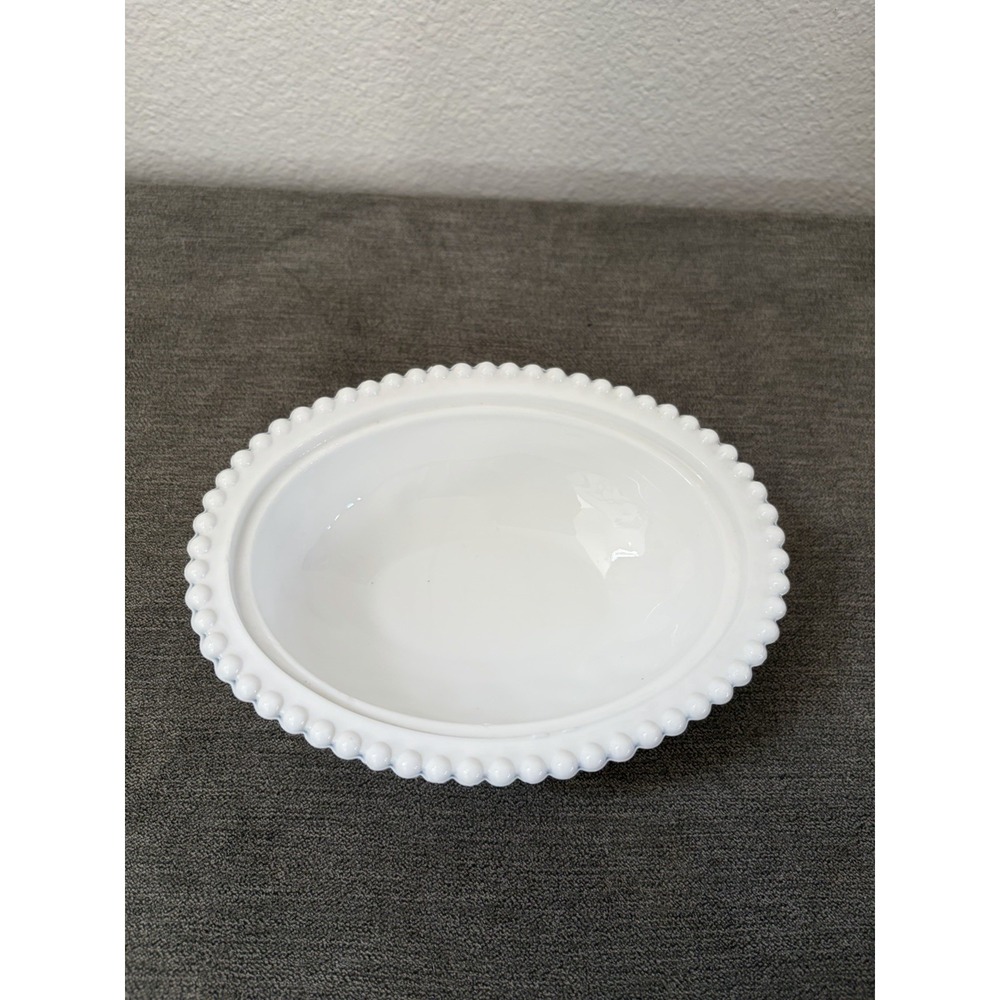 Vintage White Milk Glass Hen on Nest BOTTOM ONLY Base Beaded Rim 7 in